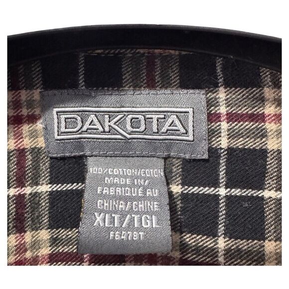 DAKOTA flannel plaid button down shirt long sleeve men's XLT - Picture 3 of 3